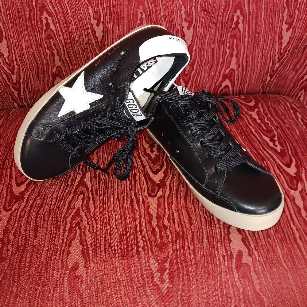 GOLDEN GOOSE BALLSTAR Deluxe Brand Black/Beige LowTop Leather Sneakers 36 UNISEX